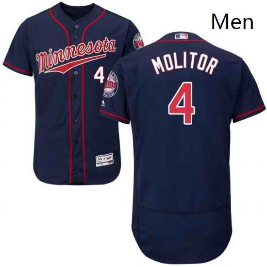 Mens Majestic Minnesota Twins 4 Paul Molitor Authentic Navy Blue Alternate Flex Base Authentic Collection MLB Jersey